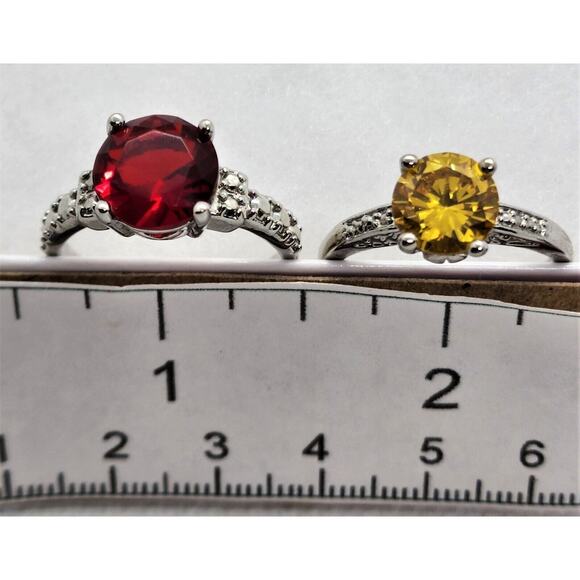 RINGS-DIAMOND CANDLE RINGS-Lot of 5-Size 9-Different "Stones"-Silver Tone - Picture 4 of 16